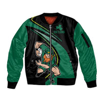 Custom Ireland Rugby Sleeve Zip Bomber Jacket Irish Shamrocks Warriors Sporty Style - Wonder Print Shop