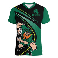 Custom Ireland Rugby Women V Neck T Shirt Irish Shamrocks Warriors Sporty Style - Wonder Print Shop