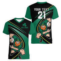 Custom Ireland Rugby Women V Neck T Shirt Irish Shamrocks Warriors Sporty Style - Wonder Print Shop