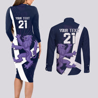 Custom Scotland Rugby Couples Matching Long Sleeve Bodycon Dress and Long Sleeve Button Shirt Scottish Lion and Thistle LT9 - Wonder Print Shop