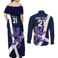 Custom Scotland Rugby Couples Matching Off Shoulder Maxi Dress and Long Sleeve Button Shirt Scottish Lion and Thistle LT9 - Wonder Print Shop