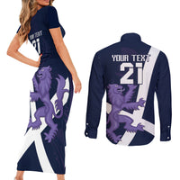 Custom Scotland Rugby Couples Matching Short Sleeve Bodycon Dress and Long Sleeve Button Shirt Scottish Lion and Thistle LT9 - Wonder Print Shop