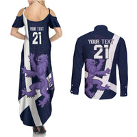 Custom Scotland Rugby Couples Matching Summer Maxi Dress and Long Sleeve Button Shirt Scottish Lion and Thistle LT9 - Wonder Print Shop