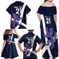 Custom Scotland Rugby Family Matching Off Shoulder Maxi Dress and Hawaiian Shirt Scottish Lion and Thistle LT9 - Wonder Print Shop