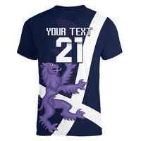 Custom Scotland Rugby Women V Neck T Shirt Scottish Lion and Thistle - Wonder Print Shop