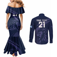 Custom Scotland Rugby Couples Matching Mermaid Dress and Long Sleeve Button Shirt Scottish Lion Sporty Style