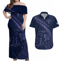 Custom Scotland Rugby Couples Matching Off Shoulder Maxi Dress and Hawaiian Shirt Scottish Lion Sporty Style LT9 - Wonder Print Shop