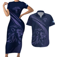 Custom Scotland Rugby Couples Matching Short Sleeve Bodycon Dress and Hawaiian Shirt Scottish Lion Sporty Style LT9 - Wonder Print Shop
