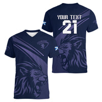 Custom Scotland Rugby Women V Neck T Shirt Scottish Lion Sporty Style - Wonder Print Shop
