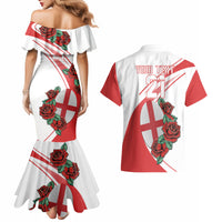 Custom England Rugby Couples Matching Mermaid Dress and Hawaiian Shirt Red Rose Sporty Style LT9 - Wonder Print Shop