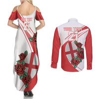 Custom England Rugby Couples Matching Summer Maxi Dress and Long Sleeve Button Shirt Red Rose Sporty Style LT9 - Wonder Print Shop