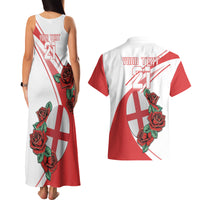 Custom England Rugby Couples Matching Tank Maxi Dress and Hawaiian Shirt Red Rose Sporty Style LT9 - Wonder Print Shop