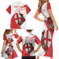 Custom England Rugby Family Matching Short Sleeve Bodycon Dress and Hawaiian Shirt Red Rose Sporty Style - Wonder Print Shop