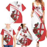 Custom England Rugby Family Matching Summer Maxi Dress and Hawaiian Shirt Red Rose Sporty Style - Wonder Print Shop