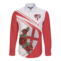 Custom England Rugby Long Sleeve Button Shirt Red Rose Sporty Style - Wonder Print Shop