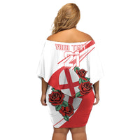 Custom England Rugby Off Shoulder Short Dress Red Rose Sporty Style - Wonder Print Shop