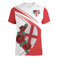 Custom England Rugby Women V Neck T Shirt Red Rose Sporty Style - Wonder Print Shop