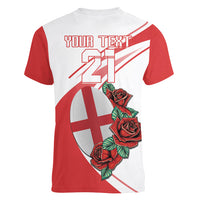 Custom England Rugby Women V Neck T Shirt Red Rose Sporty Style - Wonder Print Shop