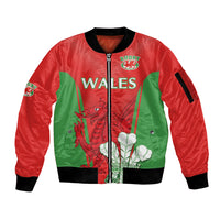 Custom Wales Rugby Sleeve Zip Bomber Jacket With Prince of Waless Feathers Go Cymru - Wonder Print Shop