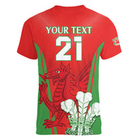 Custom Wales Rugby Women V Neck T Shirt With Prince of Waless Feathers Go Cymru - Wonder Print Shop
