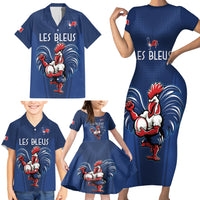 Custom France Rugby Family Matching Short Sleeve Bodycon Dress and Hawaiian Shirt Le XV de France Gallic Rooster - Wonder Print Shop