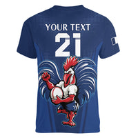 Custom France Rugby Women V Neck T Shirt Le XV de France Gallic Rooster - Wonder Print Shop