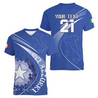Custom Italy Rugby Women V Neck T Shirt Come On Gli Azzurri - Wonder Print Shop