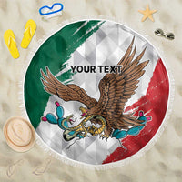Eagle Devouring Snake Mexican Emblem Personalized Beach Blanket Grunge Flag Style