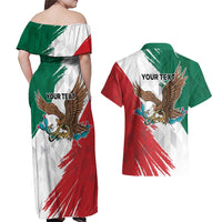 Eagle Devouring Snake Mexican Emblem Personalized Couples Matching Off Shoulder Maxi Dress and Hawaiian Shirt Grunge Flag Style