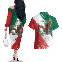 Eagle Devouring Snake Mexican Emblem Personalized Couples Matching Off The Shoulder Long Sleeve Dress and Hawaiian Shirt Grunge Flag Style