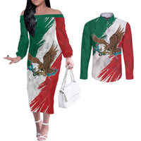 Eagle Devouring Snake Mexican Emblem Personalized Couples Matching Off The Shoulder Long Sleeve Dress and Long Sleeve Button Shirt Grunge Flag Style