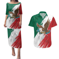 Eagle Devouring Snake Mexican Emblem Personalized Couples Matching Puletasi and Hawaiian Shirt Grunge Flag Style