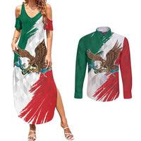 Eagle Devouring Snake Mexican Emblem Personalized Couples Matching Summer Maxi Dress and Long Sleeve Button Shirt Grunge Flag Style