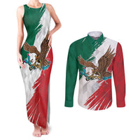 Eagle Devouring Snake Mexican Emblem Personalized Couples Matching Tank Maxi Dress and Long Sleeve Button Shirt Grunge Flag Style
