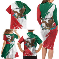 Eagle Devouring Snake Mexican Emblem Personalized Family Matching Long Sleeve Bodycon Dress and Hawaiian Shirt Grunge Flag Style