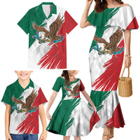 Eagle Devouring Snake Mexican Emblem Personalized Family Matching Mermaid Dress and Hawaiian Shirt Grunge Flag Style