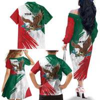 Eagle Devouring Snake Mexican Emblem Personalized Family Matching Off The Shoulder Long Sleeve Dress and Hawaiian Shirt Grunge Flag Style