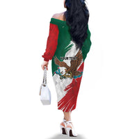 Eagle Devouring Snake Mexican Emblem Personalized Family Matching Off The Shoulder Long Sleeve Dress and Hawaiian Shirt Grunge Flag Style