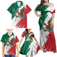 Eagle Devouring Snake Mexican Emblem Personalized Family Matching Off Shoulder Maxi Dress and Hawaiian Shirt Grunge Flag Style