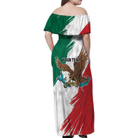 Eagle Devouring Snake Mexican Emblem Personalized Family Matching Off Shoulder Maxi Dress and Hawaiian Shirt Grunge Flag Style