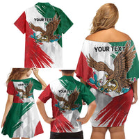 Eagle Devouring Snake Mexican Emblem Personalized Family Matching Off Shoulder Short Dress and Hawaiian Shirt Grunge Flag Style