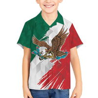 Eagle Devouring Snake Mexican Emblem Personalized Family Matching Short Sleeve Bodycon Dress and Hawaiian Shirt Grunge Flag Style