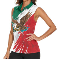 Eagle Devouring Snake Mexican Emblem Personalized Women Sleeveless Polo Shirt Grunge Flag Style