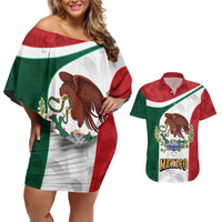 Eagle Devouring Snake Mexican Emblem Personalized Couples Matching Off Shoulder Short Dress and Hawaiian Shirt Sporty Style