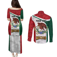Eagle Devouring Snake Mexican Emblem Personalized Couples Matching Puletasi and Long Sleeve Button Shirt Sporty Style