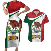 Eagle Devouring Snake Mexican Emblem Personalized Couples Matching Short Sleeve Bodycon Dress and Hawaiian Shirt Sporty Style