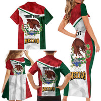 Eagle Devouring Snake Mexican Emblem Personalized Family Matching Short Sleeve Bodycon Dress and Hawaiian Shirt Sporty Style