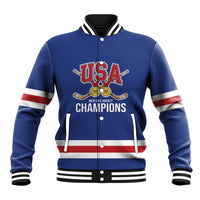 Custom United States Hockey 1980-2026 Gold Medal Baseball Jacket Embroidery Effect Blue Style