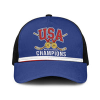 United States Hockey 1980-2026 Gold Medal Baseball Net Cap Embroidery Effect Blue Style