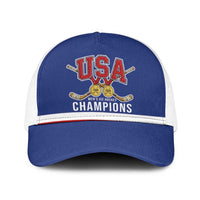 United States Hockey 1980-2026 Gold Medal Baseball Net Cap Embroidery Effect Blue Style